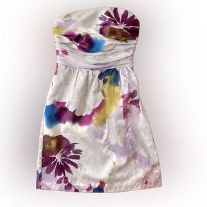 Strapless floral cocktail dress